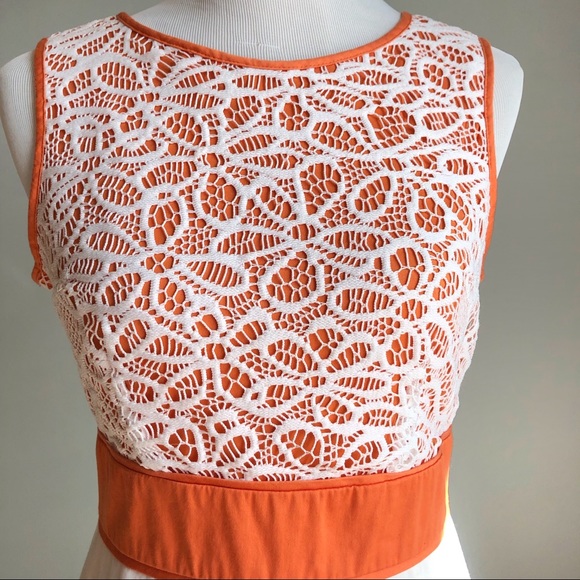 London Times Orange Lace Overlay Sheath Dress, size 10 - Picture 2 of 8
